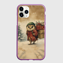Чехол iPhone 11 Pro матовый Милая новогодняя сова, цвет: 3D-фиолетовый