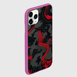 Чехол iPhone 11 Pro матовый Камуфляж черный в красную полоску, цвет: 3D-фиолетовый — фото 2