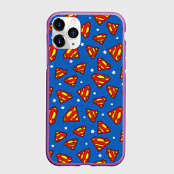 Чехол iPhone 11 Pro матовый Супермен паттерн, цвет: 3D-фиолетовый