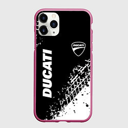 Чехол iPhone 11 Pro матовый Ducati - следы от шин, цвет: 3D-малиновый