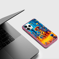 Чехол iPhone 11 Pro матовый Музыкальная группа скелетов на лесной поляне, цвет: 3D-малиновый — фото 2
