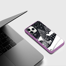 Чехол iPhone 11 Pro матовый Новый год в черно-белом стиле, цвет: 3D-фиолетовый — фото 2