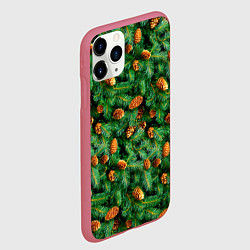 Чехол iPhone 11 Pro матовый Ёлка зелёная с шишками, цвет: 3D-малиновый — фото 2