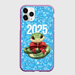Чехол iPhone 11 Pro матовый Змейка с красным бантиком, цвет: 3D-фиолетовый