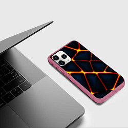 Чехол iPhone 11 Pro матовый Каменный разлом с лавой, цвет: 3D-малиновый — фото 2