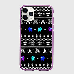 Чехол iPhone 11 Pro матовый Ornament - Among Us new year, цвет: 3D-фиолетовый