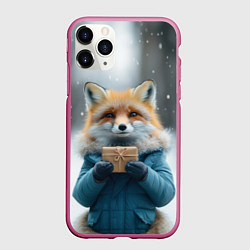 Чехол iPhone 11 Pro матовый Лисица с подарком, цвет: 3D-малиновый