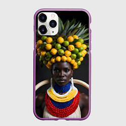 Чехол iPhone 11 Pro матовый Африканка с фруктами, цвет: 3D-фиолетовый