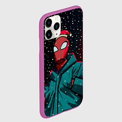 Чехол iPhone 11 Pro матовый Новогодний человек паук, цвет: 3D-фиолетовый — фото 2