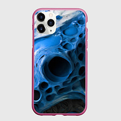 Чехол iPhone 11 Pro матовый Сине-белая абстрактная структура, цвет: 3D-малиновый