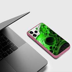 Чехол iPhone 11 Pro матовый Зелёно-белая абстрактная структура, цвет: 3D-малиновый — фото 2