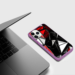 Чехол iPhone 11 Pro матовый Красно-белые рельефные треугольники на чёрном фоне, цвет: 3D-фиолетовый — фото 2