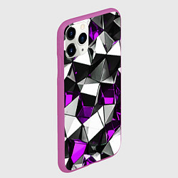 Чехол iPhone 11 Pro матовый Фиолетово-белые рельефные треугольники на чёрном ф, цвет: 3D-фиолетовый — фото 2