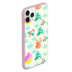 Чехол iPhone 11 Pro матовый Зимний новогодний узор, цвет: 3D-розовый — фото 2