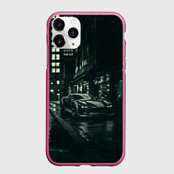 Чехол iPhone 11 Pro матовый Спорткар на тёмной улице, цвет: 3D-малиновый