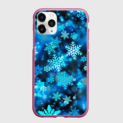 Чехол iPhone 11 Pro матовый Снежный новогодний узор, цвет: 3D-малиновый