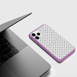 Чехол iPhone 11 Pro матовый Чёрные звёзды на чёрном фоне, цвет: 3D-фиолетовый — фото 2