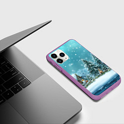 Чехол iPhone 11 Pro матовый Новогодний снегопад, цвет: 3D-фиолетовый — фото 2