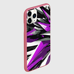 Чехол iPhone 11 Pro матовый Чёрно-фиолетово-белая абстракция, цвет: 3D-малиновый — фото 2