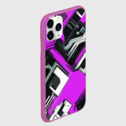 Чехол iPhone 11 Pro матовый Бело-фиолетовый техно паттерн на чёрном фоне, цвет: 3D-фиолетовый — фото 2