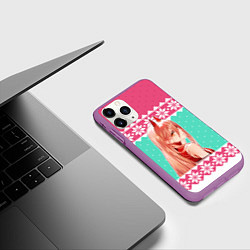Чехол iPhone 11 Pro матовый Новогодний свитер Пауэр из Человек-бензопила, цвет: 3D-фиолетовый — фото 2