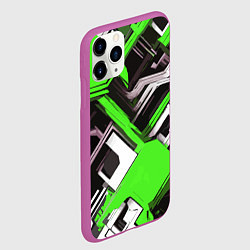 Чехол iPhone 11 Pro матовый Бело-зелёный техно паттерн на чёрном фоне, цвет: 3D-фиолетовый — фото 2