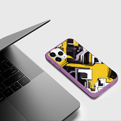 Чехол iPhone 11 Pro матовый Бело-жёлтый техно паттерн на чёрном фоне, цвет: 3D-фиолетовый — фото 2