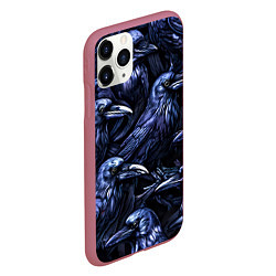 Чехол iPhone 11 Pro матовый Черные вороны, цвет: 3D-малиновый — фото 2