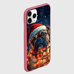 Чехол iPhone 11 Pro матовый Новогодний бульдог, цвет: 3D-малиновый — фото 2