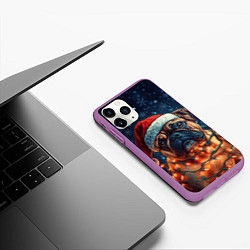 Чехол iPhone 11 Pro матовый Новогодний бульдог, цвет: 3D-фиолетовый — фото 2