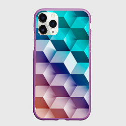 Чехол iPhone 11 Pro матовый Объёмные разноцветные градиентные кубы, цвет: 3D-фиолетовый