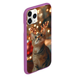 Чехол iPhone 11 Pro матовый Котик с новогодними рожками, цвет: 3D-фиолетовый — фото 2