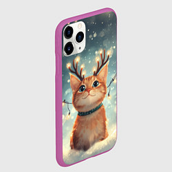 Чехол iPhone 11 Pro матовый Рыжик котик с рогами оленя, цвет: 3D-фиолетовый — фото 2