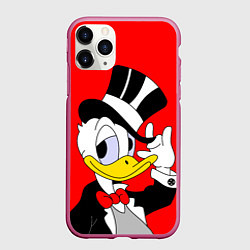 Чехол iPhone 11 Pro матовый Дональ Дак в цилиндре, цвет: 3D-малиновый