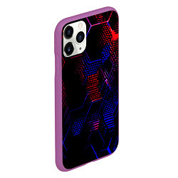 Чехол iPhone 11 Pro матовый Красно-синие точки и линии на чёрном фоне, цвет: 3D-фиолетовый — фото 2