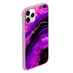 Чехол iPhone 11 Pro матовый Фиолетовые брызги на чёрном фоне, цвет: 3D-розовый — фото 2