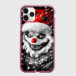 Чехол iPhone 11 Pro матовый Страшный снеговик в шапке Санты, цвет: 3D-малиновый