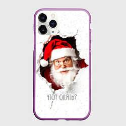Чехол iPhone 11 Pro матовый Дед Мороз выглядывает из дыры в стене, цвет: 3D-фиолетовый