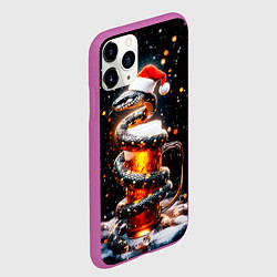 Чехол iPhone 11 Pro матовый Змея с кружкой пива на Новый год, цвет: 3D-фиолетовый — фото 2