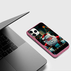 Чехол iPhone 11 Pro матовый Дед Мороз путь самурая, цвет: 3D-малиновый — фото 2