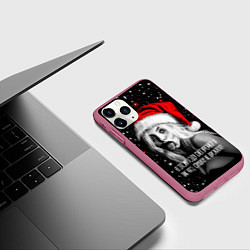 Чехол iPhone 11 Pro матовый Блондинка в шапке Деда Мороза, цвет: 3D-малиновый — фото 2