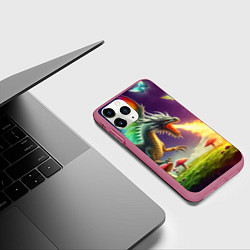 Чехол iPhone 11 Pro матовый Огнедышащий дракон на грибной поляне, цвет: 3D-малиновый — фото 2