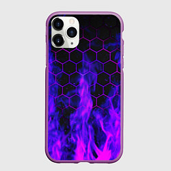 Чехол iPhone 11 Pro матовый Неоновый огонь и соты, цвет: 3D-фиолетовый