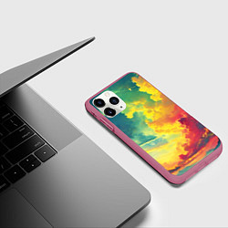 Чехол iPhone 11 Pro матовый Алые облака на синем небе, цвет: 3D-малиновый — фото 2