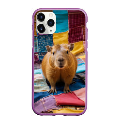Чехол iPhone 11 Pro матовый Капибара и пэчворк, цвет: 3D-фиолетовый