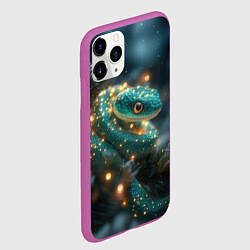 Чехол iPhone 11 Pro матовый Зеленая змея и золотые гирлянды, цвет: 3D-фиолетовый — фото 2