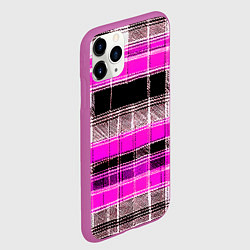 Чехол iPhone 11 Pro матовый Белые полосы на чёрно-розовом фоне, цвет: 3D-фиолетовый — фото 2