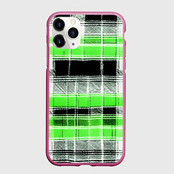 Чехол iPhone 11 Pro матовый Белые полосы на чёрно-зелёном фоне, цвет: 3D-малиновый