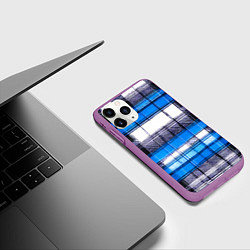 Чехол iPhone 11 Pro матовый Чёрные полосы на сине-белом фоне, цвет: 3D-фиолетовый — фото 2