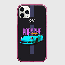 Чехол iPhone 11 Pro матовый Немецкий автомобиль Porsche 911, цвет: 3D-малиновый